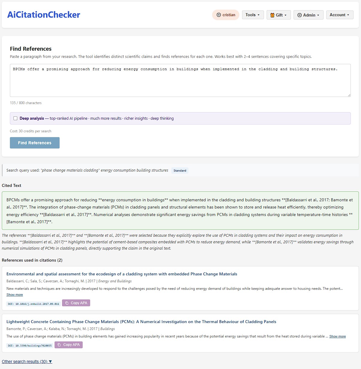AiCitationChecker Quellen finden — Standardmodus-Ergebnisse mit Inline-Zitaten und Referenzkarten